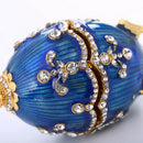 Blue Enamel Faberge Easter Egg Jewelry Box Wedding Ring Storage Container