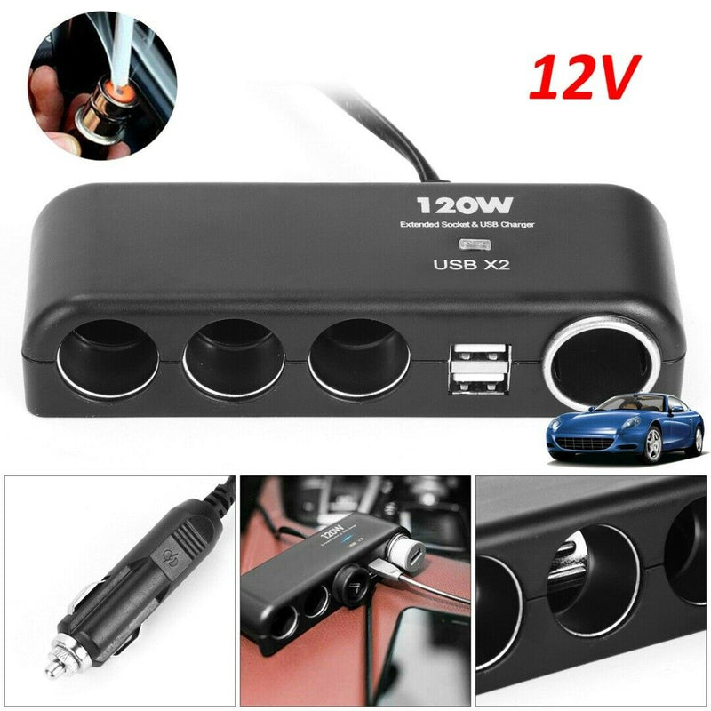 4 Way Car Cigarette Lighter Power Socket Charger Adapter Dual USB Port Twin l-