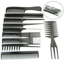 10Pcs Black Pro Salon Hair Styling Hairdressing Plastic Barbers Brush Combs Set