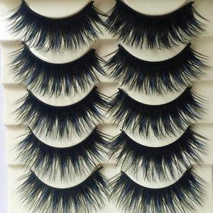 5 Pairs Blue+Black Handmade Long Thick Cross False Eyelashes Makeup Eye Lashes