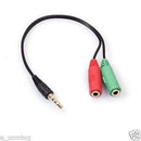 3.5mm AUX Audio Mic Splitter Cable Earphone Headphone Adapter Female to 2 Male
