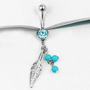 Crystal Ball Leaf Dangle Navel Belly Button Bar Barbell Ring Body Piercing New