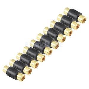 Black 10x Golden RCA AV Audio Video Coupler Female to Female Cable Connector
