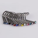 20Pcs Rhinestone Screw Nose Ring Bone Stud Bars Stainless Steel Body Piercing