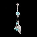 Crystal Ball Leaf Dangle Navel Belly Button Bar Barbell Ring Body Piercing New