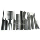 10Pcs Black Pro Salon Hair Styling Hairdressing Plastic Barbers Brush Combs Set