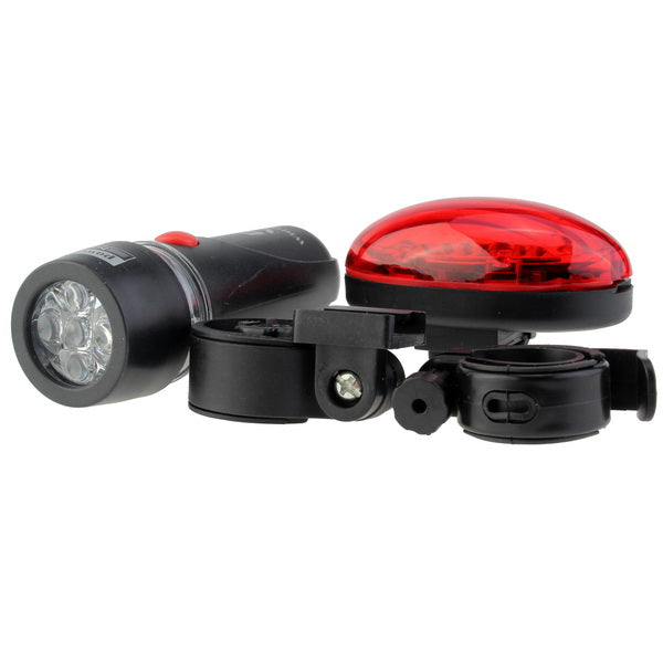 5 LED Bike Head Light Torch With Red 5 LED Tail Light Set With Mount