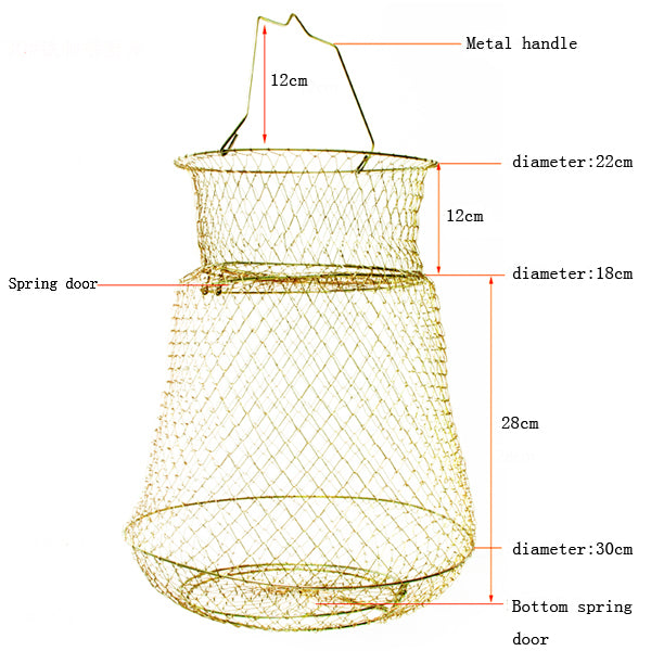 Foldable Golden Steel Wire Fishing Pot Trap Net Crab Cage