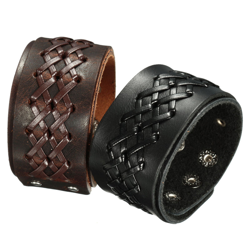 Punk Weaving Adjustable Bracelet Men Wristband Cross Bangle Chain