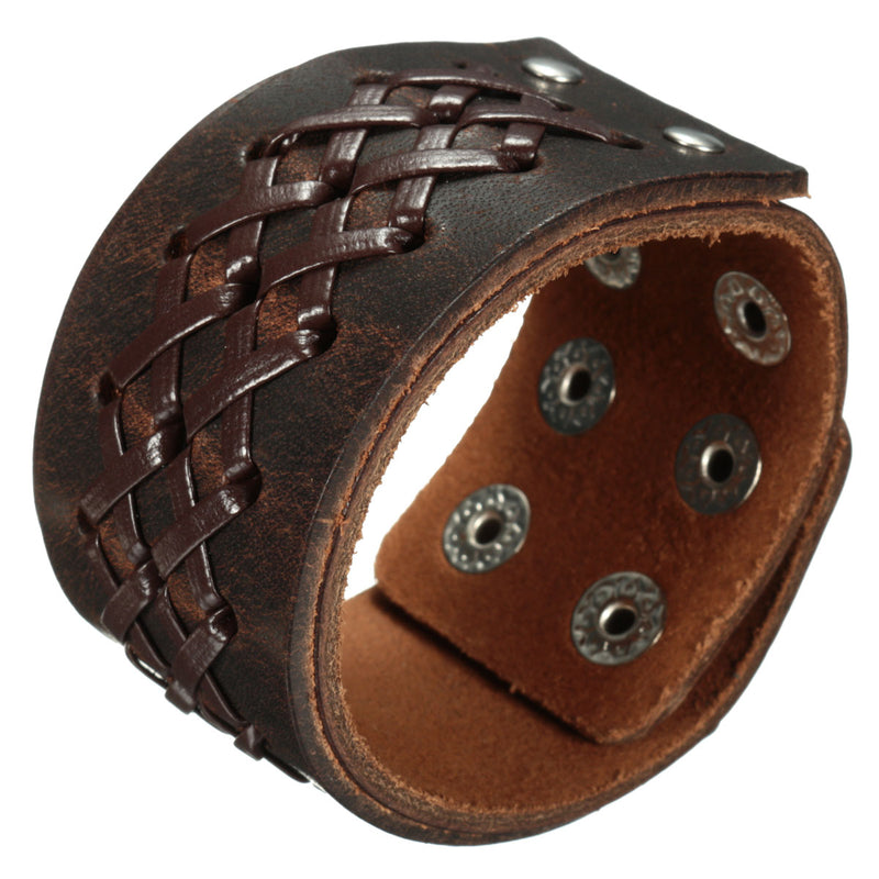 Punk Weaving Adjustable Bracelet Men Wristband Cross Bangle Chain