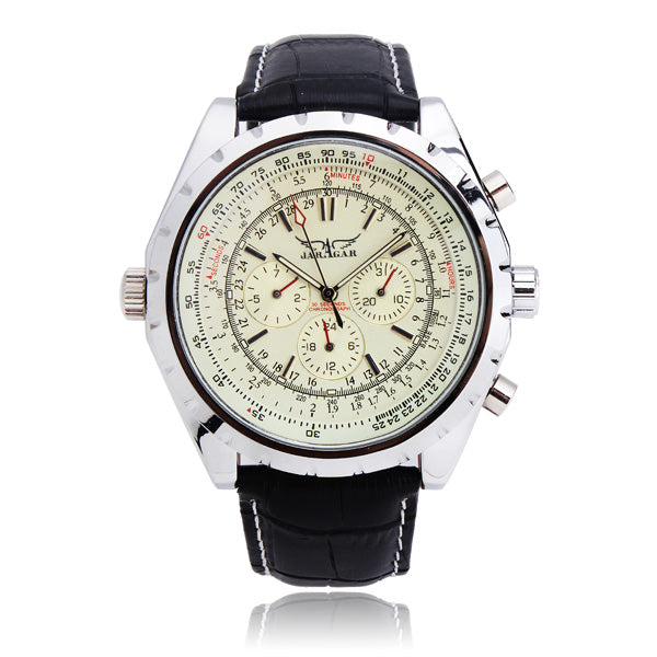 JARAGAR Automatic Mechanical PU Band Big Dial Fashion Watch